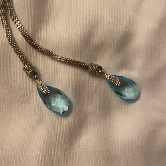 S s blue topaz end real diamonds stone necklace - Picture 3 of 5